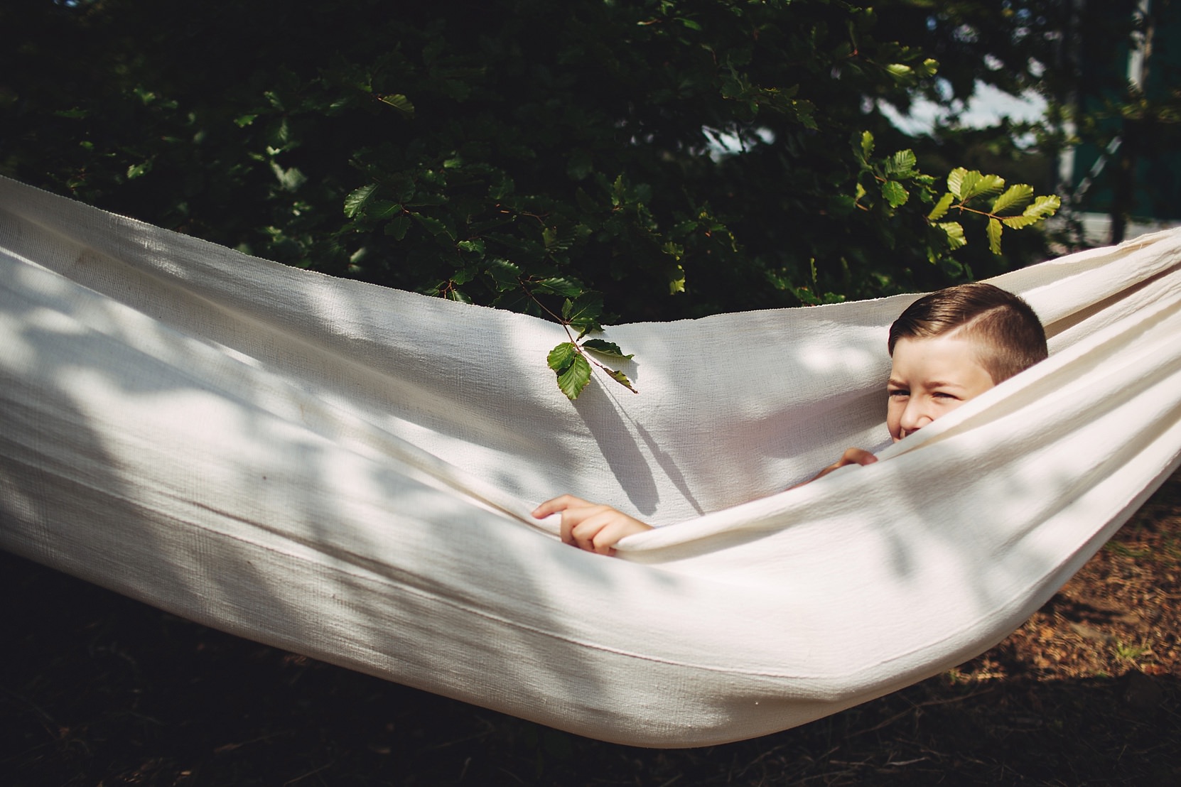 A boy in a hammock